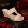 Papuci damă bej din piele naturală perforată cu talpă pană PAP46BX